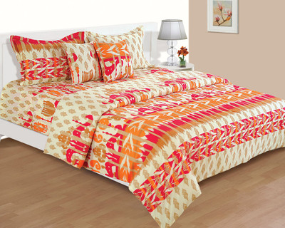 30% OFF on House This Cotton Ikat Double Bedsheet 1 Bedsheet, Red, Beige