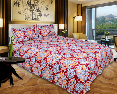 63% OFF on Floor Fashion Cotton Abstract Double Bedsheet 1 Double Bedsheet, 2 Pillow Covers, Multicolor