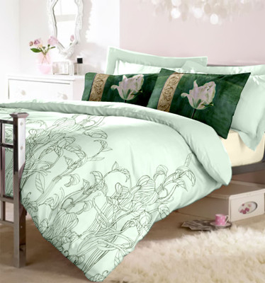 10% OFF on Raymond Cotton Printed Double Bedsheet 1 Bedsheet, 2 Pillow Cover, Green