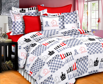 66% OFF on Ahmedabad Cotton Cotton Geometric Double Bedsheet 1 Double Bedsheet, 2 Pillow Covers, White, Red, Black