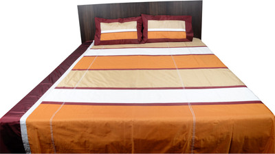 Furrball Bedspreads & More Polyester Silk Blend Striped Queen Bedsheet 1 Bedsheet, 2 Pillow Covers, Multicolor