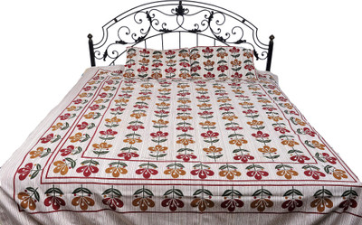 16% OFF on Exotic India Cotton Striped Double Bedsheet 1 Bedspread, 2 Pillow Covers, Cream