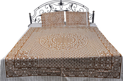15% OFF on Exotic India Cotton Printed Double Bedsheet 1 Bedspread, 2 Pillow Covers, Brown