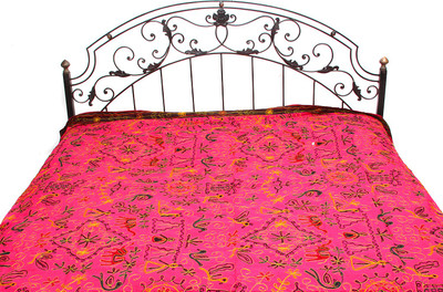15% OFF on Exotic India Cotton Embroidered Double Bedsheet 1 Bedsheet, Pink