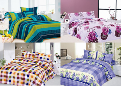 62% OFF on Carah Polyester Printed Double Bedsheet 4 Bedsheet, 8 Pillow Covers, Multicolor