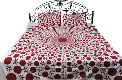 16% OFF on Exotic India Cotton Printed Double Bedsheet Bedsheet, 2 Pillow Covers, Jester Red