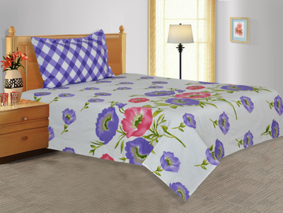38% OFF on Salona Bichona Cotton Floral Single Bedsheet 1 Bedsheet, 1 Pillow Cover, Blue