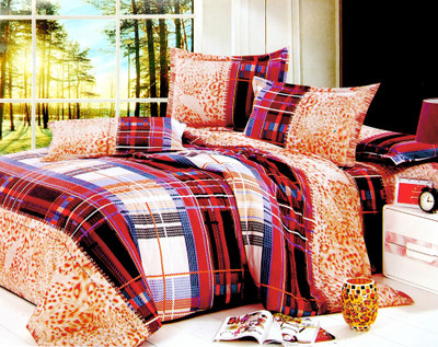 84% OFF on Cherry Berry Cotton Linen Blend Checkered Double Fitted Bedsheet