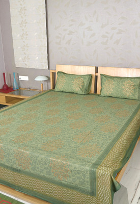 40% OFF on Rajrang Cotton Damask, Floral Double Bedsheet 1 Bedsheet, Green