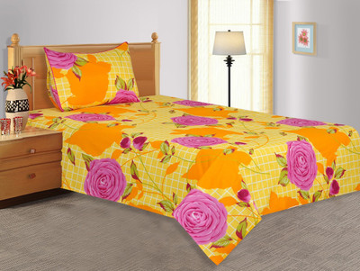 40% OFF on Salona Bichona Cotton Floral Single Bedsheet 1 Single Bedsheet, 1 Pillow cover, Yellow