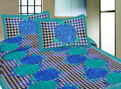 60% OFF on Lali Prints Cotton Printed Single Bedsheet 1 Bedsheet, 1 Pillow Cover, Blue