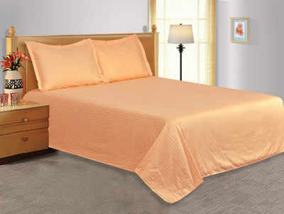 53% OFF on Salona Bichona Satin Solid King Bedsheet 1 Bedsheet, 2 Pillow Covers, Peach