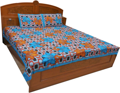 10% OFF on Kismat Collection Cotton Printed Double Bedsheet 2 Pillow Cover, BedSheet, Blue, Black