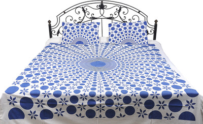 16% OFF on Exotic India Cotton Printed Double Bedsheet Bedsheet, 2 Pillow Covers, Clematis Blue