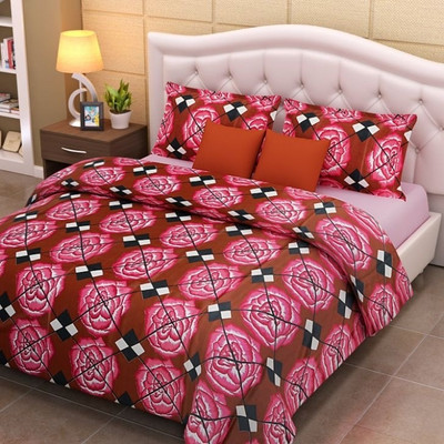 72% OFF on Looms of India Cotton Abstract Double Bedsheet 1 Bedsheet, 2 Pillow Covers, Pink