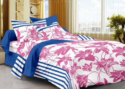 70% OFF on Ahmedabad Cotton Cotton Floral Single Bedsheet 1 single bedsheet, 1 pillow cover, White, Blue, Pink