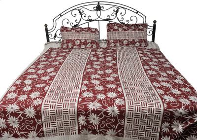 15% OFF on Exotic India Cotton Floral Double Bedsheet 1 Bedspread, 2 Pillow Covers, Red