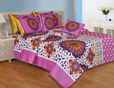 32% OFF on Salona Bichona Cotton Abstract Double Bedsheet 1 Double Bedsheet, 2 Pillow covers, Blue