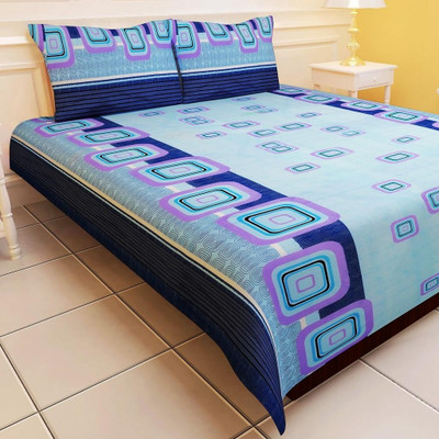 55% OFF on Carah Polyester Printed Double Bedsheet 1 Bedsheet, 2 Pillow Covers, Blue