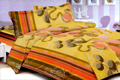 63% OFF on Urban Style Cotton Abstract Double Bedsheet 1 Bedsheet, 2 Pillow cover, Orange