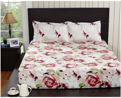 50% OFF on @HOME Cotton Floral Double Bedsheet Red