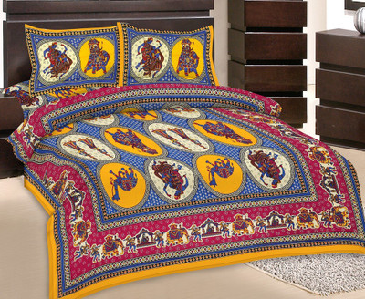 50% OFF on GRJ India Cotton Printed Double Bedsheet 1 Bedsheet, 2 Pillow Cover, Multicolor