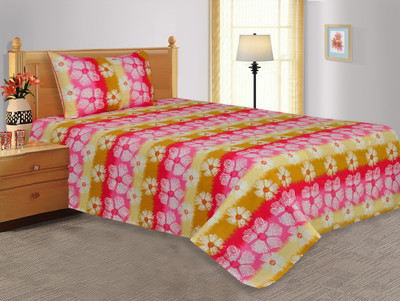 42% OFF on Salona Bichona Cotton Floral Single Bedsheet 1 Single Bedsheet, 1 Pillow Cover, Pink