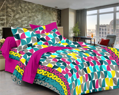 71% OFF on Ahmedabad Cotton Cotton Printed Single Bedsheet 1 Single Bedsheet & 1 Pillow Cover, Pink, Yellow, Blue