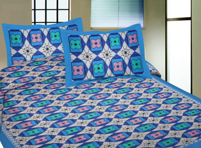 60% OFF on Lali Prints Cotton Printed Single Bedsheet 1 Bedsheet, 1 Pillow Cover, Blue