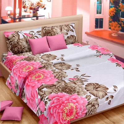 50% OFF on Vorhang Satin Floral Double Bedsheet 1 Bedsheet, 2 Pillow Covers, Multicolor