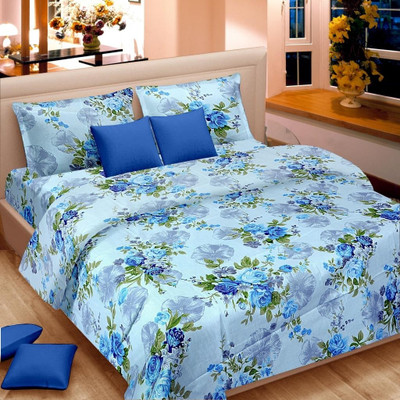 51% OFF on Vorhang Cotton Linen Blend Floral Double Bedsheet 1 Bedsheet, 2 Pillow Covers, Multicolor