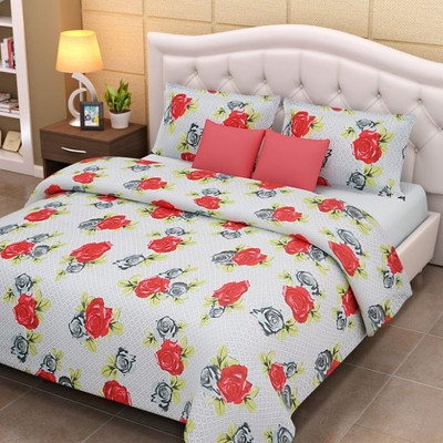 65% OFF on Looms of India Cotton Abstract Double Bedsheet 1 Bedsheet, 2 Pillow Covers, White, Black