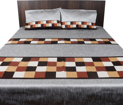 Furrball Bedspreads & More Polyester Silk Blend Checkered Queen Bedsheet 1 Bedsheet, 2 Pillow Covers, Multicolor
