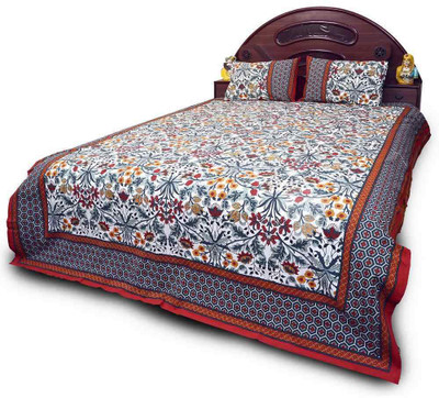 35% OFF on Sunshine Rajasthan Cotton Floral Double Fitted Bedsheet