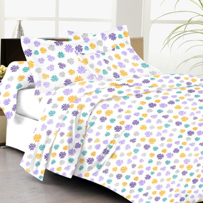 61% OFF on Lali Prints Cotton Floral Double Bedsheet 1 Bedsheet, 2 Pillow Covers, Purple