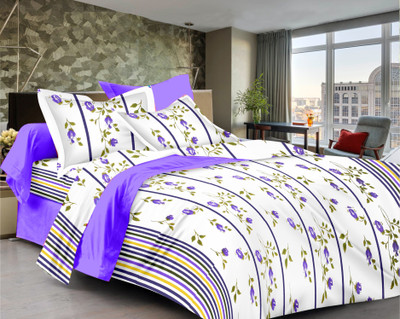 70% OFF on Ahmedabad Cotton Cotton Floral Single Bedsheet 1 Single Bedsheet & 1 Pillow Cover, White, Purple
