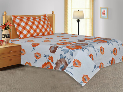 38% OFF on Salona Bichona Cotton Floral Single Bedsheet 1 Bedsheet, 1 Pillow Cover, Orange