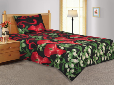 28% OFF on Salona Bichona Cotton Floral Single Bedsheet 1 Single Bedsheet, 1 Pillow Cover, Green