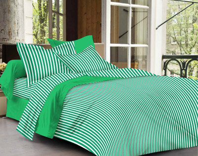 60% OFF on Ahmedabad Cotton Cotton Striped Single Bedsheet 1 Single Bedsheet & 1 Pillow Cover, Green, White