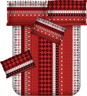 Bianca Cotton Abstract Double Bedsheet 1 Bedsheet, 2 Pillow Covers, Multicolor