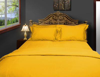 Just Linen Cotton Solid Extra Large Bedsheet 1 Double Flat Sheet, 2 Large Size Pillow Covers, Yellow