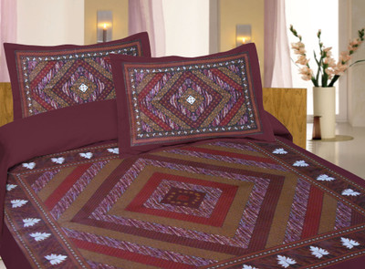 50% OFF on Lali Prints Cotton Printed Double Bedsheet 1 Bedsheet, 1 Pillow Cover, Maroon