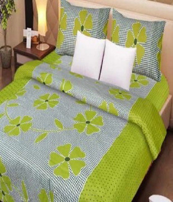 59% OFF on Ruhi Home Furnishing Polycotton Floral Double Bedsheet 1 Bedsheet, 2 Pillow Covers, Green