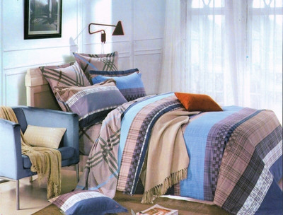 55% OFF on Solitaire Cotton Checkered, Striped Double Bedsheet