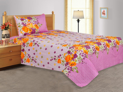 20% OFF on Salona Bichona Cotton Floral Single Bedsheet 1 Single Bedsheet, 1 Pillow Cover, Pink