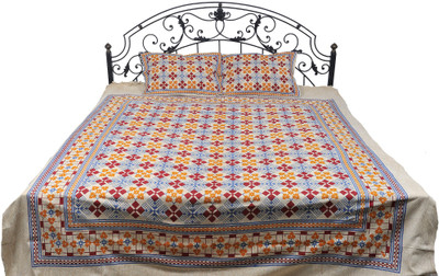 16% OFF on Exotic India Cotton Printed Double Bedsheet Bedsheet, 2 Pillow Covers, Beige and Yellow