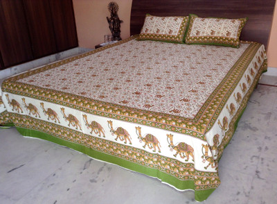 90% OFF on Shyamalam Cotton Animal Double Bedsheet 1 Bedsheet, 2 Pillow Cover, Green