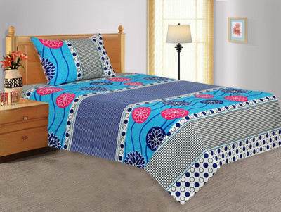 20% OFF on Salona Bichona Cotton Floral Single Bedsheet 1 Single Bedsheet, 1 Pillow Cover, Blue
