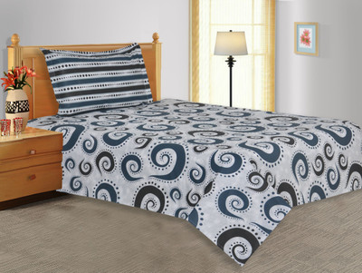 47% OFF on Salona Bichona Cotton Striped Single Bedsheet 1 Bedsheet, 1 Pillow Cover, Blue