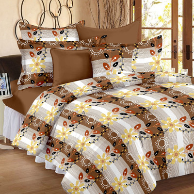 70% OFF on Ahmedabad Cotton Cotton Floral Single Bedsheet 1 Single Bedsheet & 1 Pillow Cover, Brown